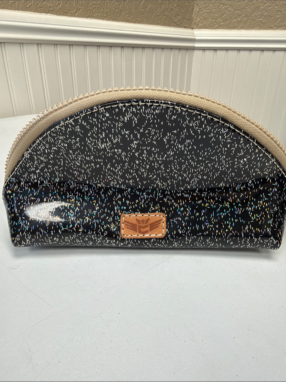 Consuela cosmetic/toiletry Black Holographic Glitter Half-Moon Cosmetic zipPouch